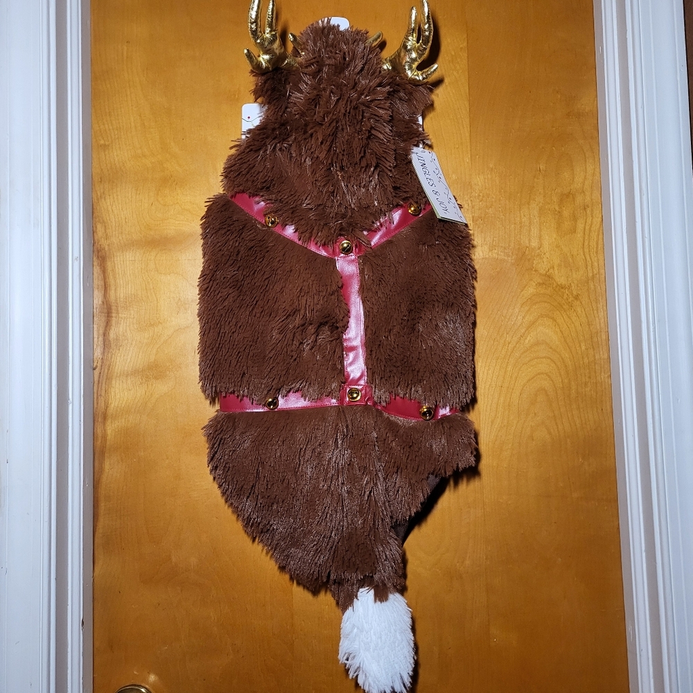Brown Reindeer XL Dog Costume with Gold Antlers And Jingle Bells